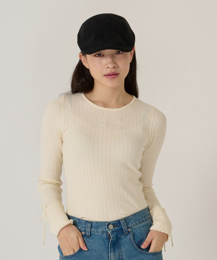 刺繍入り/リブ/ニット/リボン