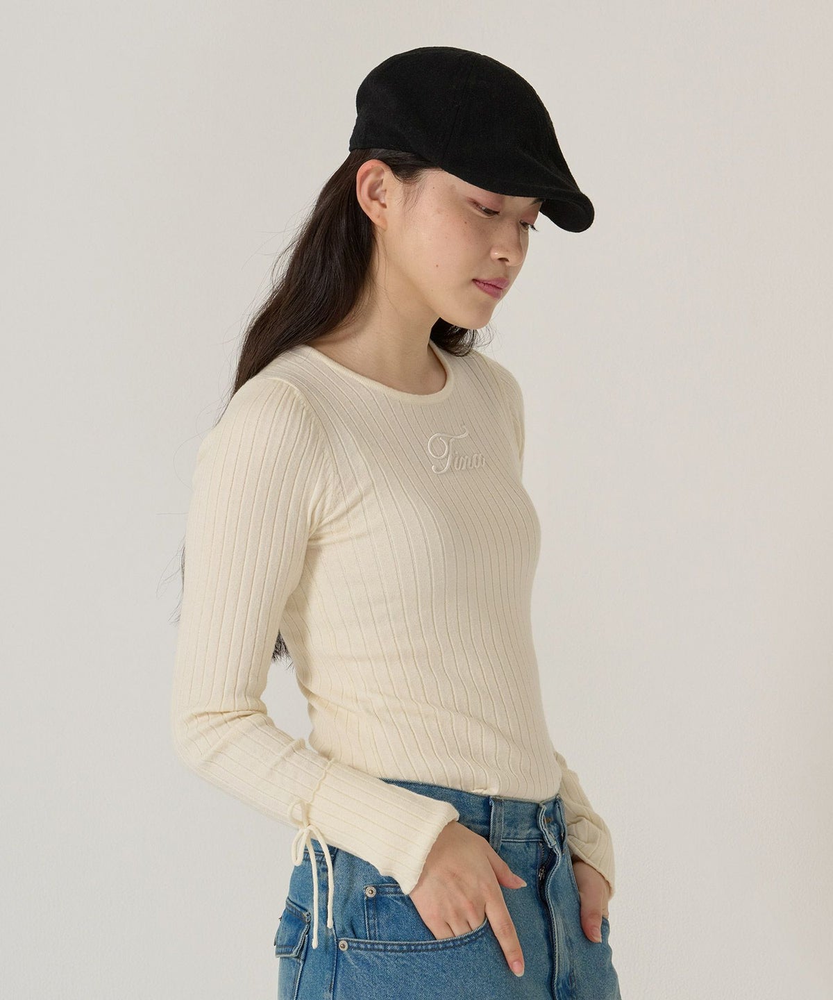 刺繍入り/リブ/ニット/リボン