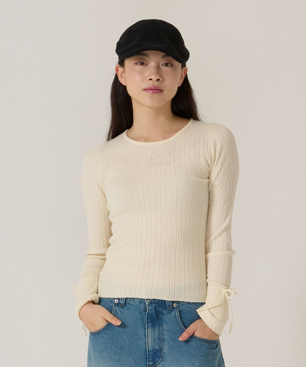 刺繍入り/リブ/ニット/リボン