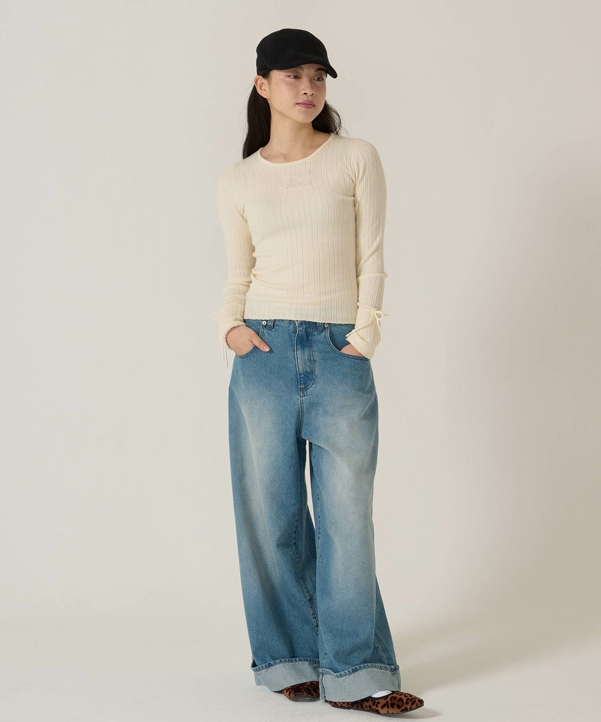 刺繍入り/リブ/ニット/リボン