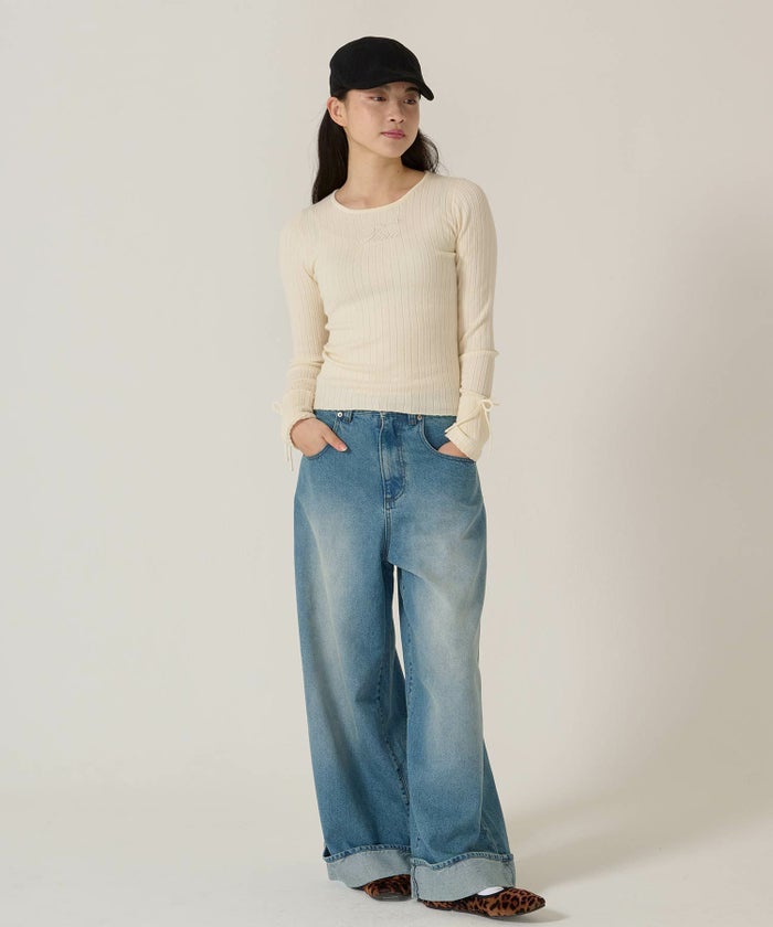 刺繍入り/リブ/ニット/リボン