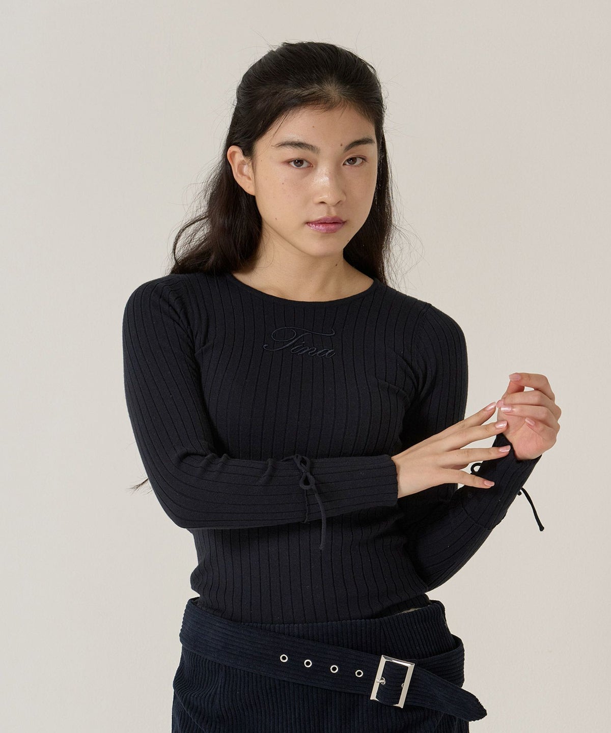 刺繍入り/リブ/ニット/リボン