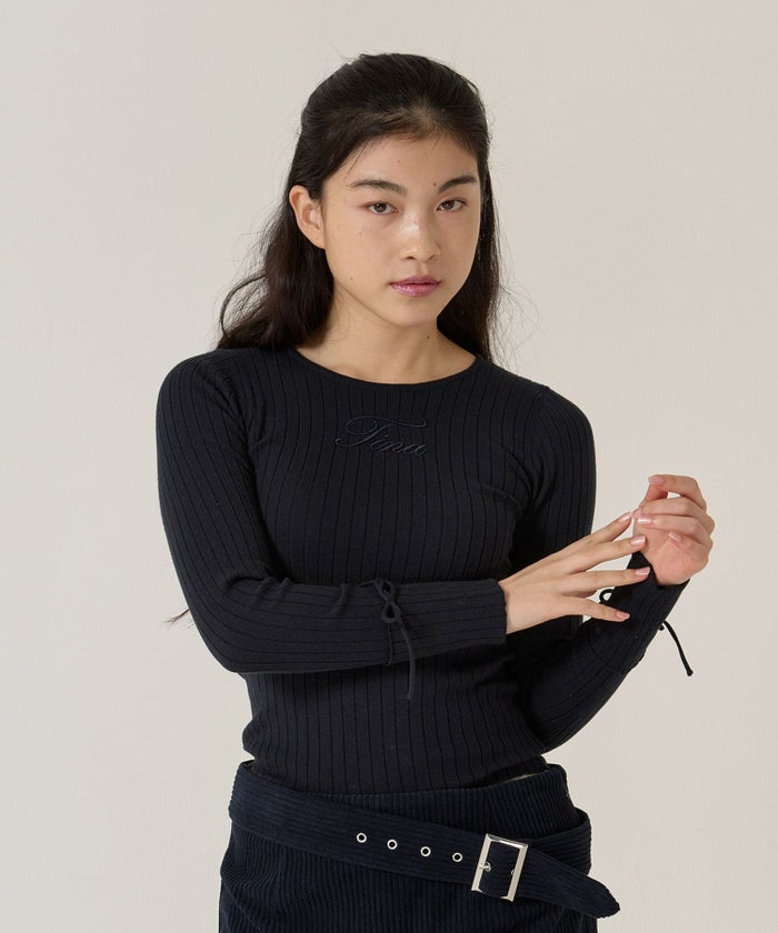 刺繍入り/リブ/ニット/リボン