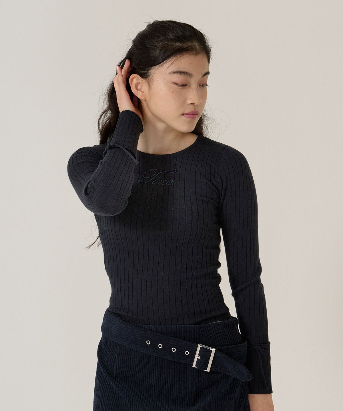 刺繍入り/リブ/ニット/リボン