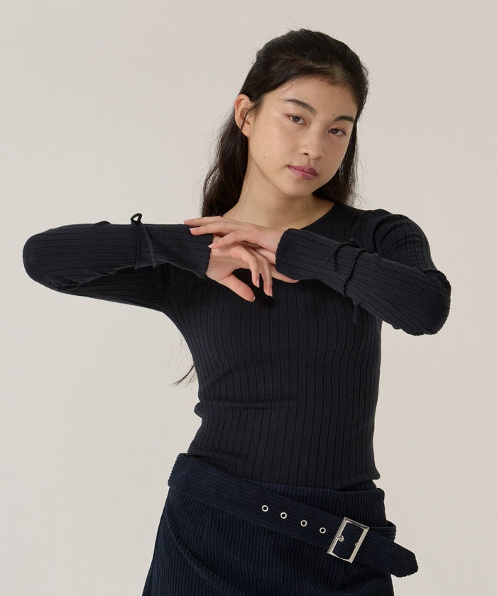 刺繍入り/リブ/ニット/リボン