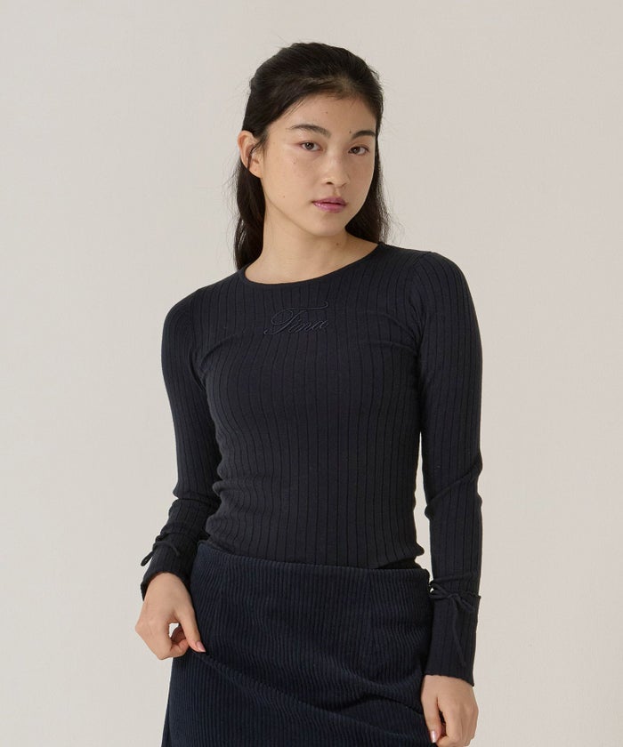 刺繍入り/リブ/ニット/リボン