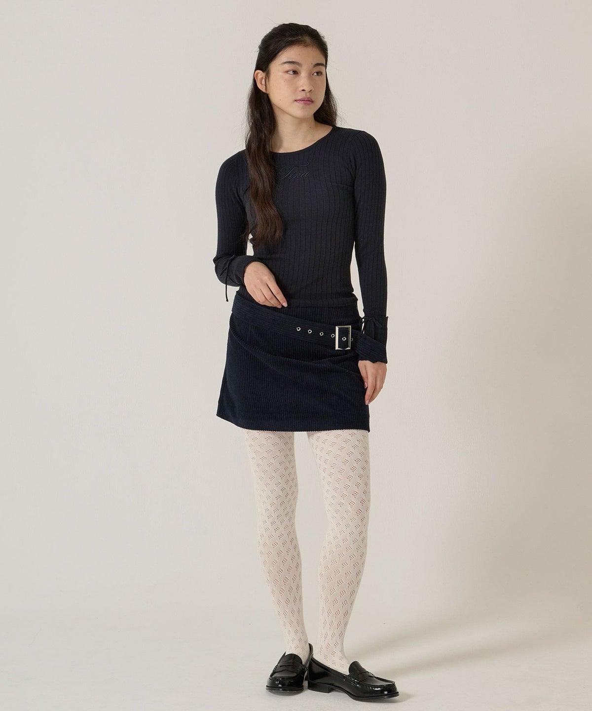 刺繍入り/リブ/ニット/リボン