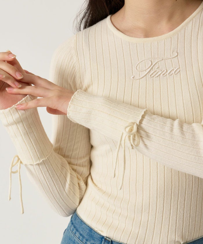 刺繍入り/リブ/ニット/リボン
