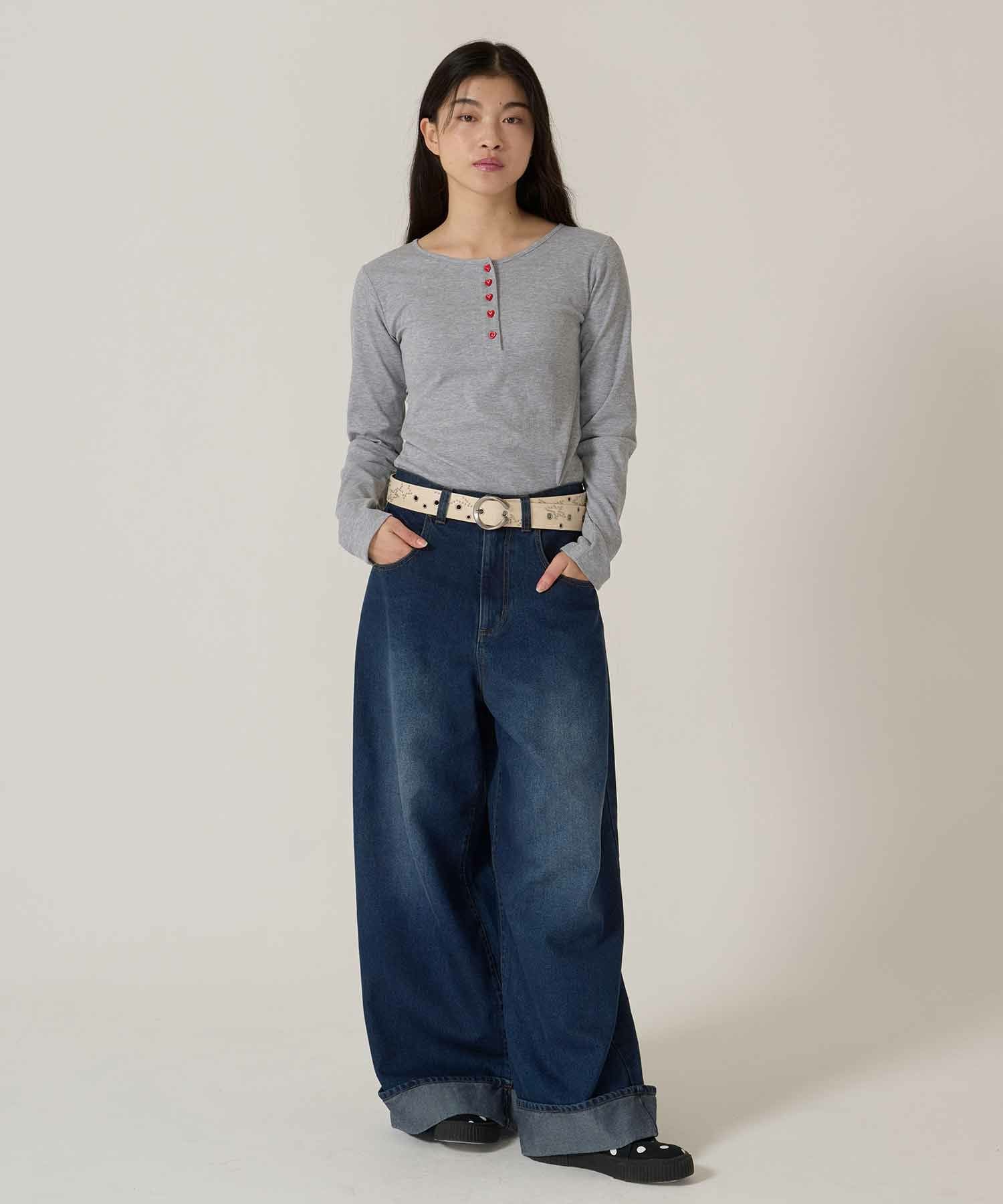 ヘム ロールアップ バギーデニムパンツ TINA：JOJUN 全2色｜tnj711