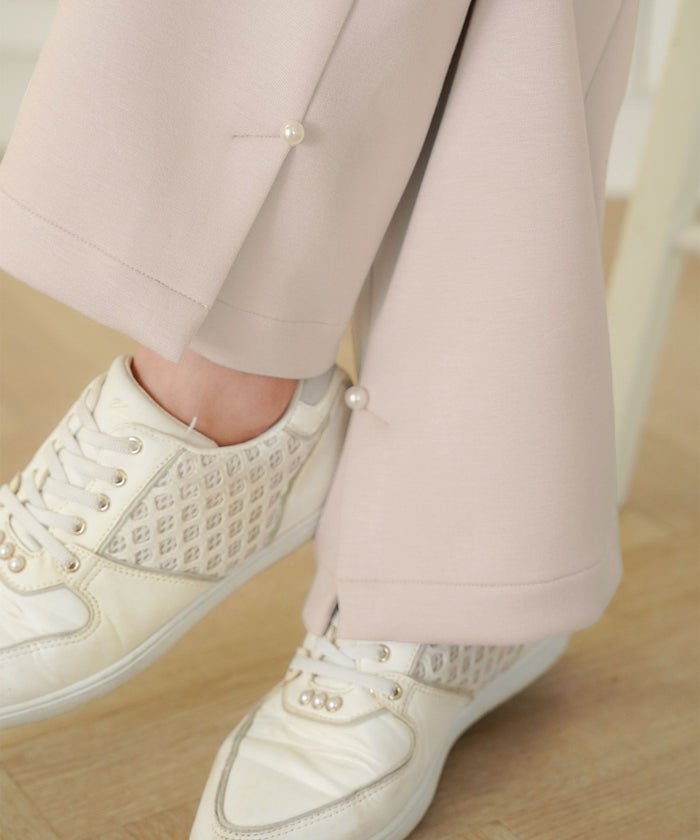 ボトムス パンツ ダンボールニット 伸縮 リラックス ストレートパンツ ワイドパンツ ポケット ピンク ネイビー カジュアル 上品 エレガント フェミニン スポーツ 運動会