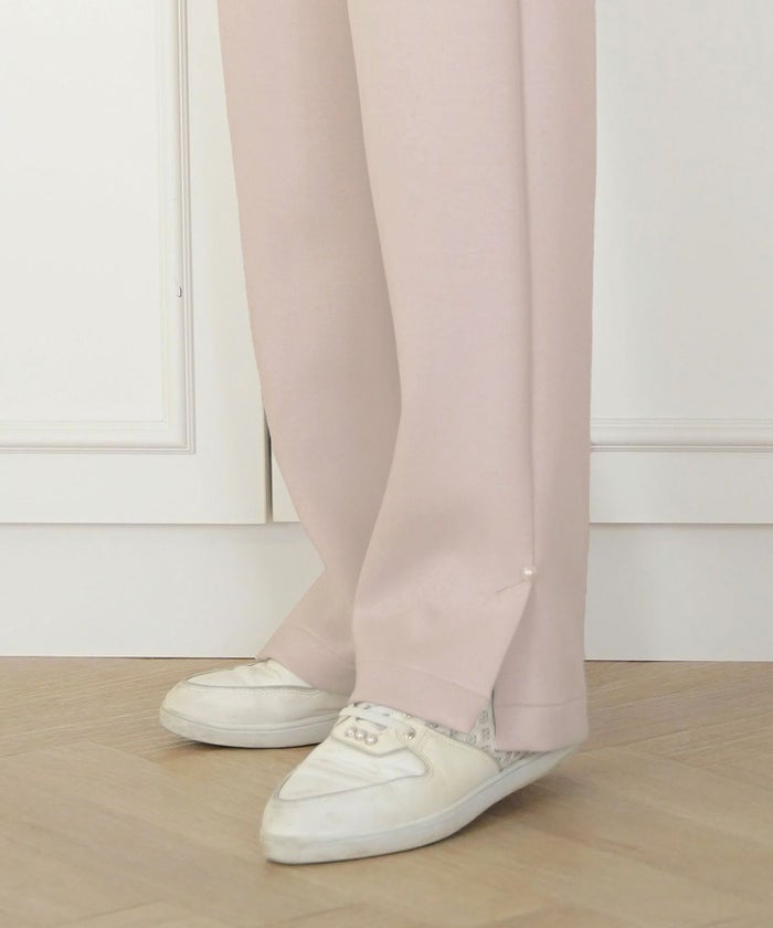 ボトムス パンツ ダンボールニット 伸縮 リラックス ストレートパンツ ワイドパンツ ポケット ピンク ネイビー カジュアル 上品 エレガント フェミニン スポーツ 運動会