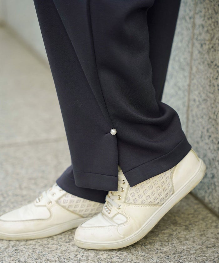 ボトムス パンツ ダンボールニット 伸縮 リラックス ストレートパンツ ワイドパンツ ポケット ピンク ネイビー カジュアル 上品 エレガント フェミニン スポーツ 運動会