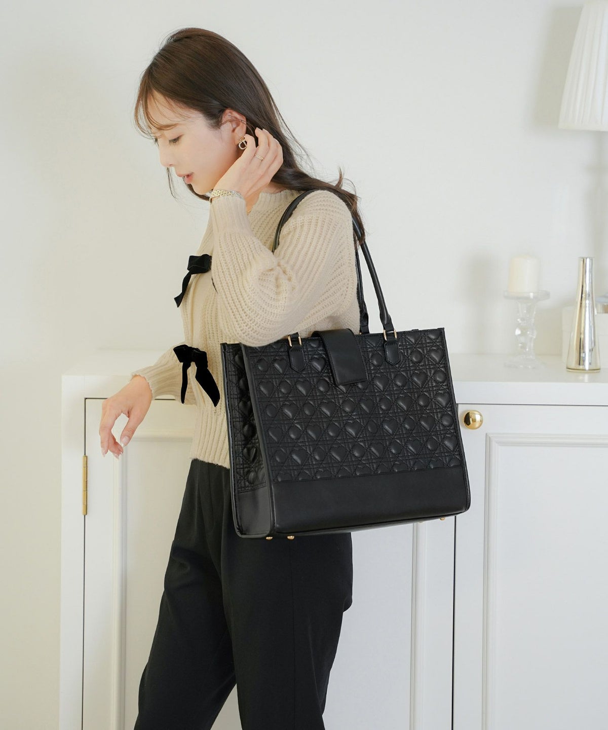 バッグ 推し活 トートバッグ A4 PCバッグ ハート キルティング かわいい 推しカラー ピンク ミント グリーン ブラック ホワイト ジャンボうちわ 横長 ワイド