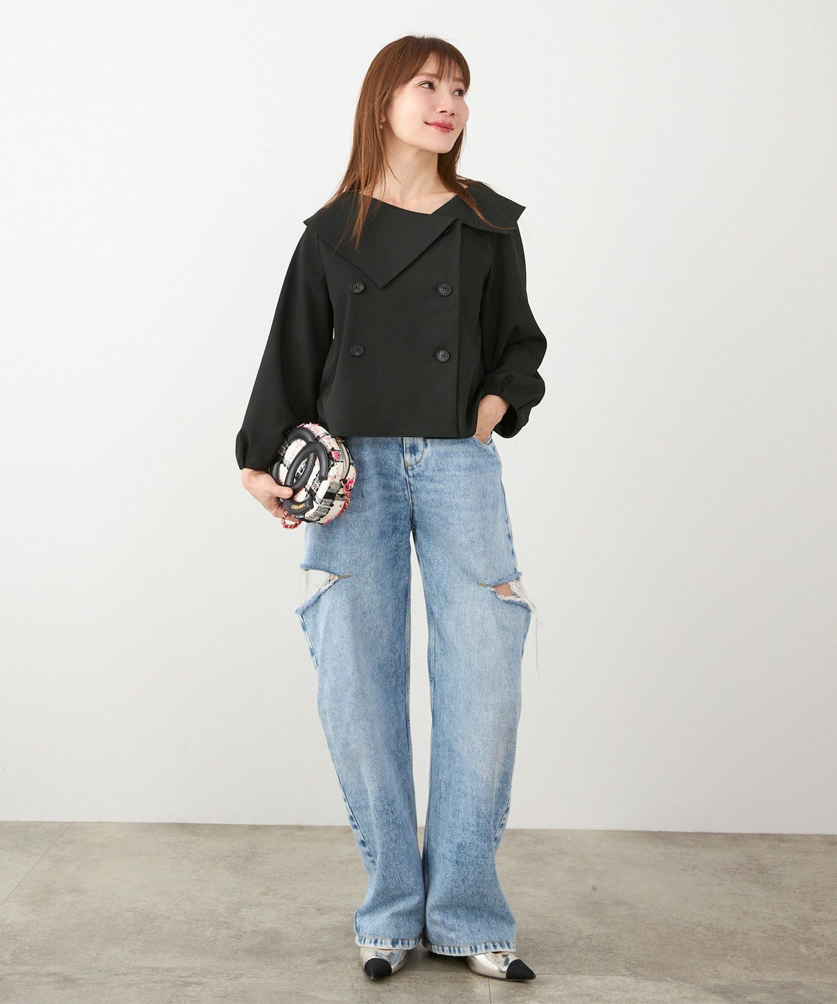 手洗い可 大人可愛い 上品 きれいめ オフィス 大人カジュアル フェミニン 白黒 ジョイントスペース