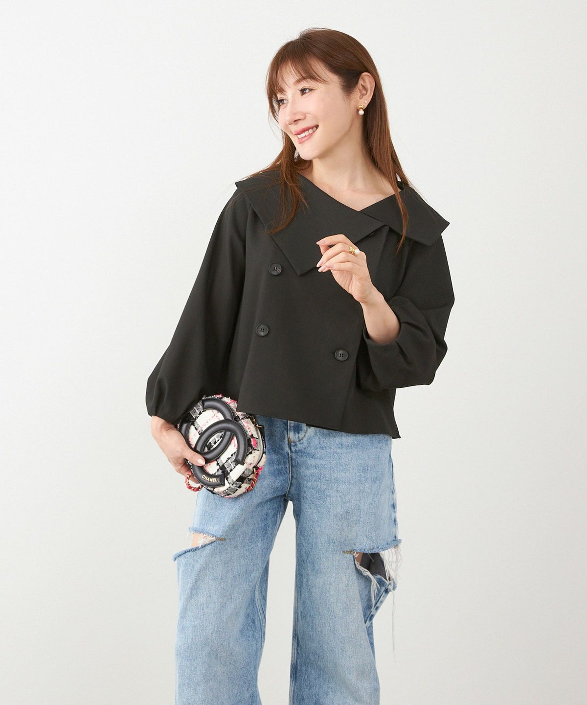 手洗い可 大人可愛い 上品 きれいめ オフィス 大人カジュアル フェミニン 白黒 ジョイントスペース