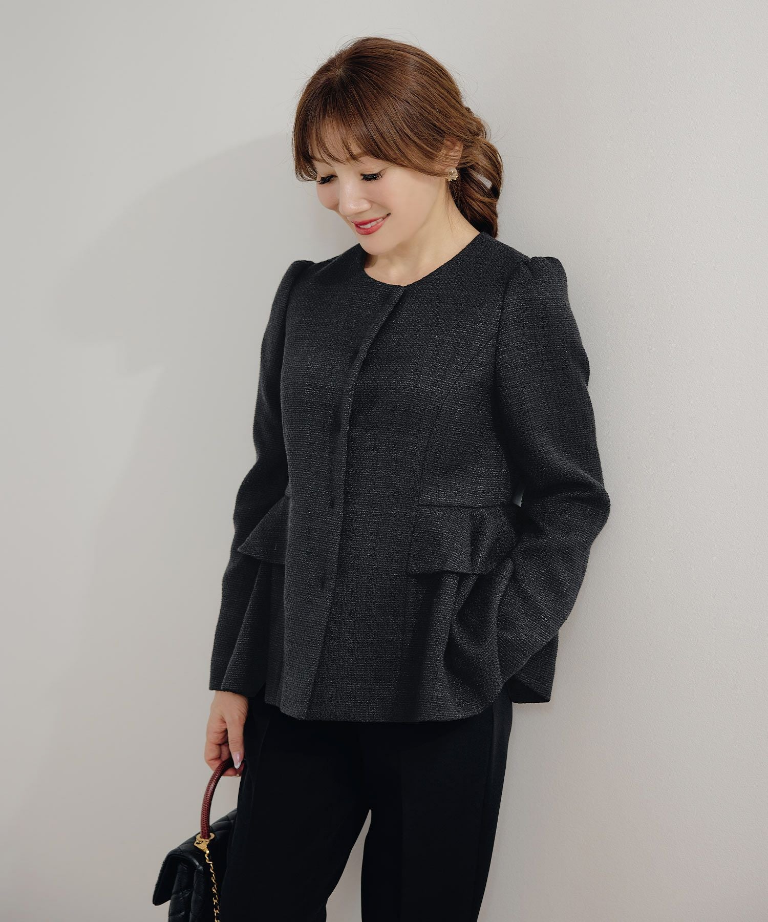 オケージョン ペプラム フリル ジャケット Liala×PG 全2色｜lpg241