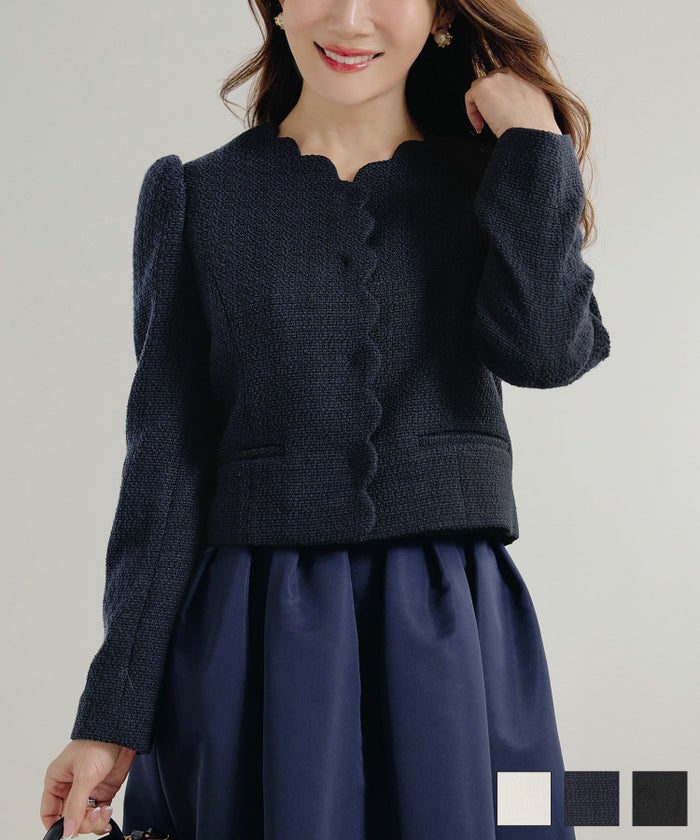 オケージョン スカラップ Vネック ショート ジャケット Liala×PG