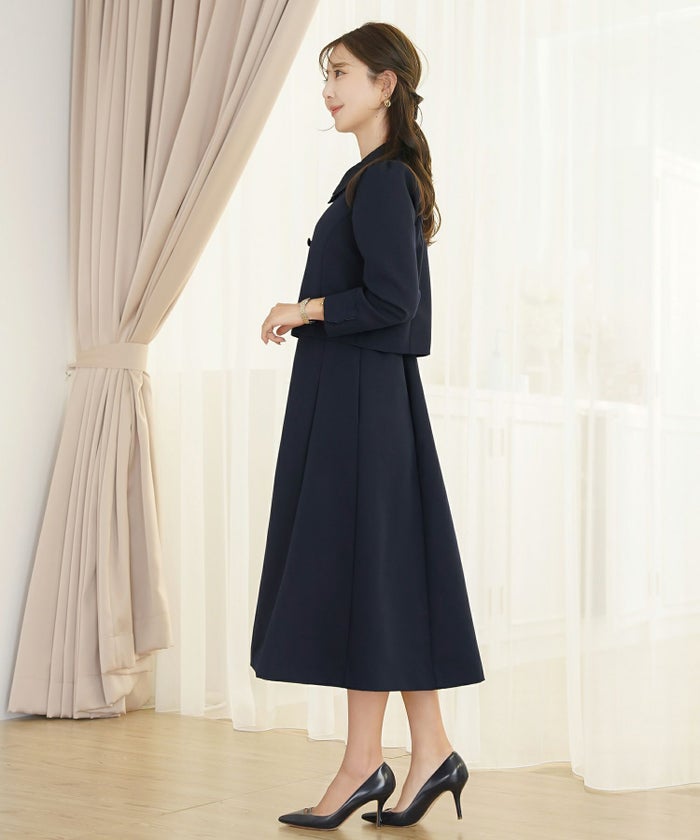 ワンピース 入園式 入学式 卒園式 卒業式 セレモニー ママフォーマル ジャケット見え きれいめ 上品 体型カバー 前ファスナー 授乳可 刺繍 くるみボタン