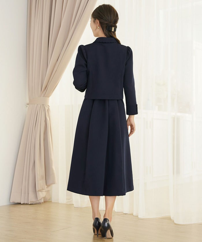 ワンピース 入園式 入学式 卒園式 卒業式 セレモニー ママフォーマル ジャケット見え きれいめ 上品 体型カバー 前ファスナー 授乳可 刺繍 くるみボタン