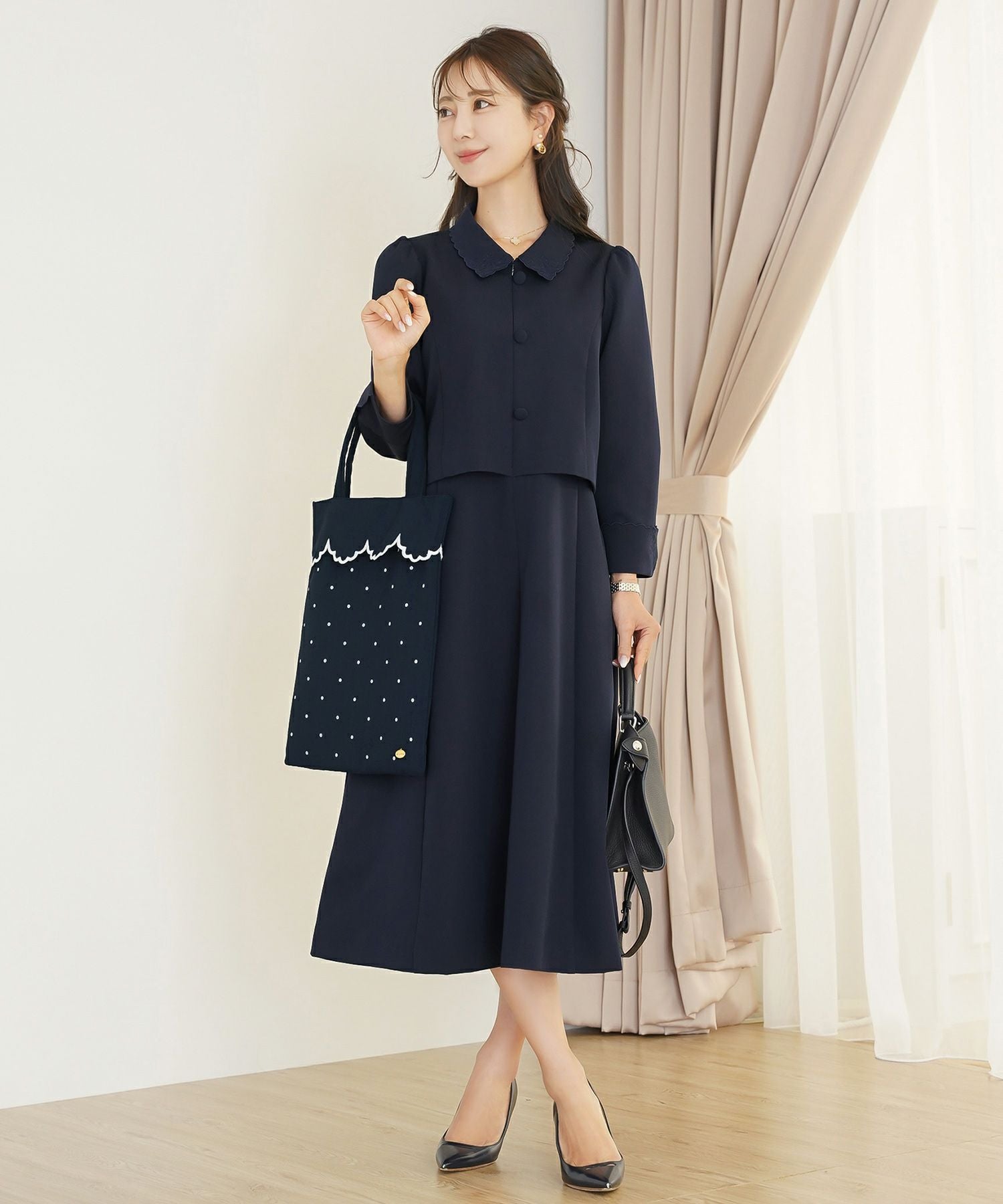 刺繍 襟付き フロントファスナー ワンピース le reve vaniller