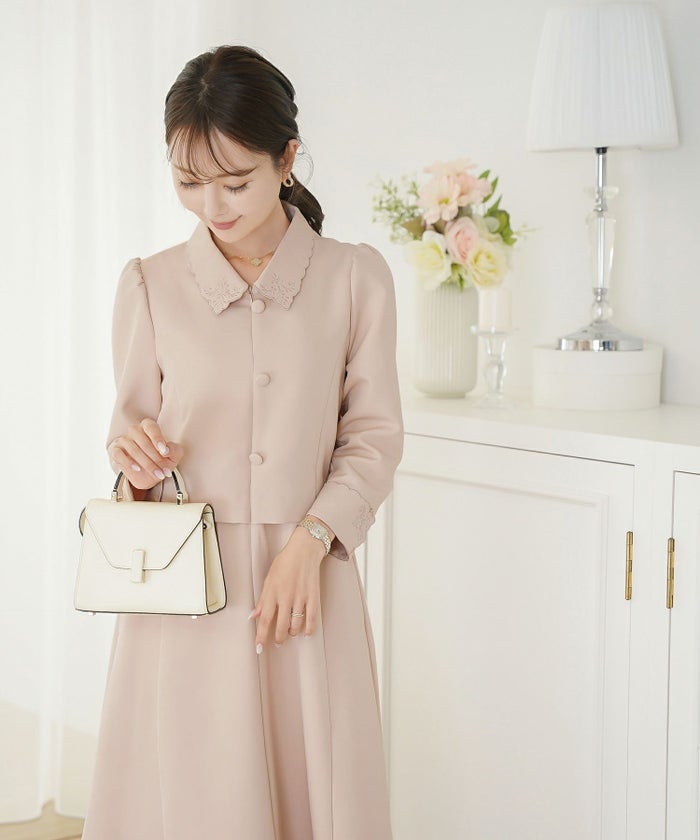 ワンピース 入園式 入学式 卒園式 卒業式 セレモニー ママフォーマル ジャケット見え きれいめ 上品 体型カバー 前ファスナー 授乳可 刺繍 くるみボタン