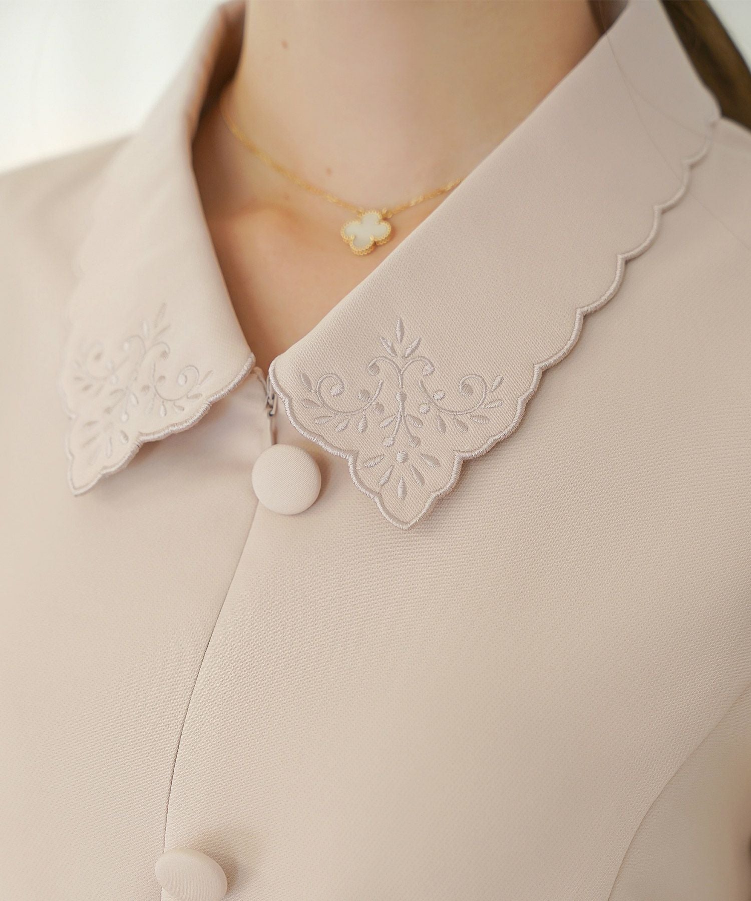 刺繍 襟付き フロントファスナー ワンピース le reve vaniller 全3色