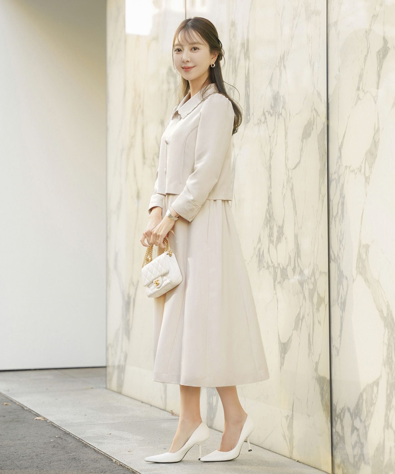 刺繍 襟付き フロントファスナー ワンピース le reve vaniller