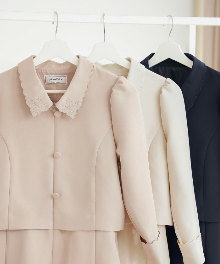 ワンピース 入園式 入学式 卒園式 卒業式 セレモニー ママフォーマル ジャケット見え きれいめ 上品 体型カバー 前ファスナー 授乳可 刺繍 くるみボタン