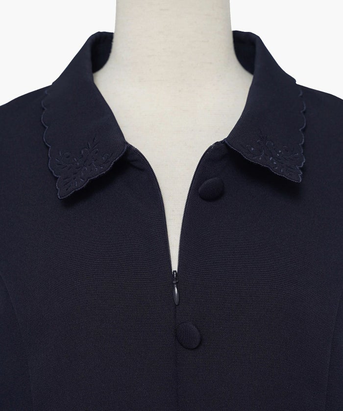 ワンピース 入園式 入学式 卒園式 卒業式 セレモニー ママフォーマル ジャケット見え きれいめ 上品 体型カバー 前ファスナー 授乳可 刺繍 くるみボタン