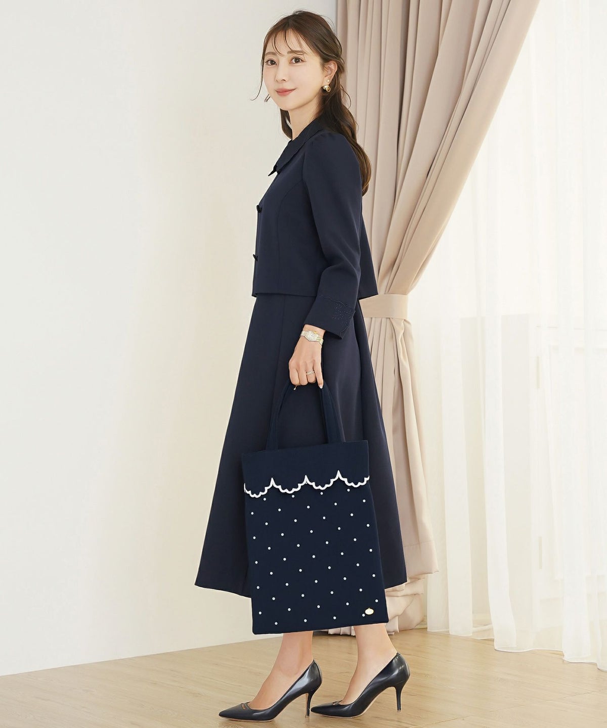 サブバッグ A4 ドット シンプル スカラップ オケージョン きれいめ スリッパ入れ 授業参観 入卒 ジョイントスペース