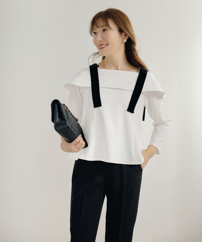 手洗い可 大人可愛い 上品 きれいめ オフィス 大人カジュアル フェミニン 白黒 ジョイントスペース