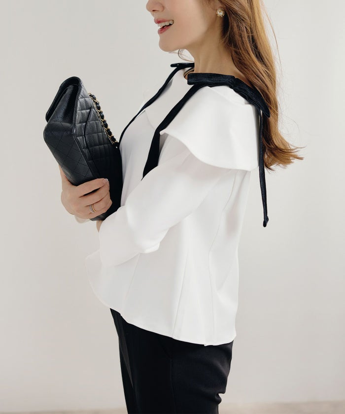 手洗い可 大人可愛い 上品 きれいめ オフィス 大人カジュアル フェミニン 白黒 ジョイントスペース