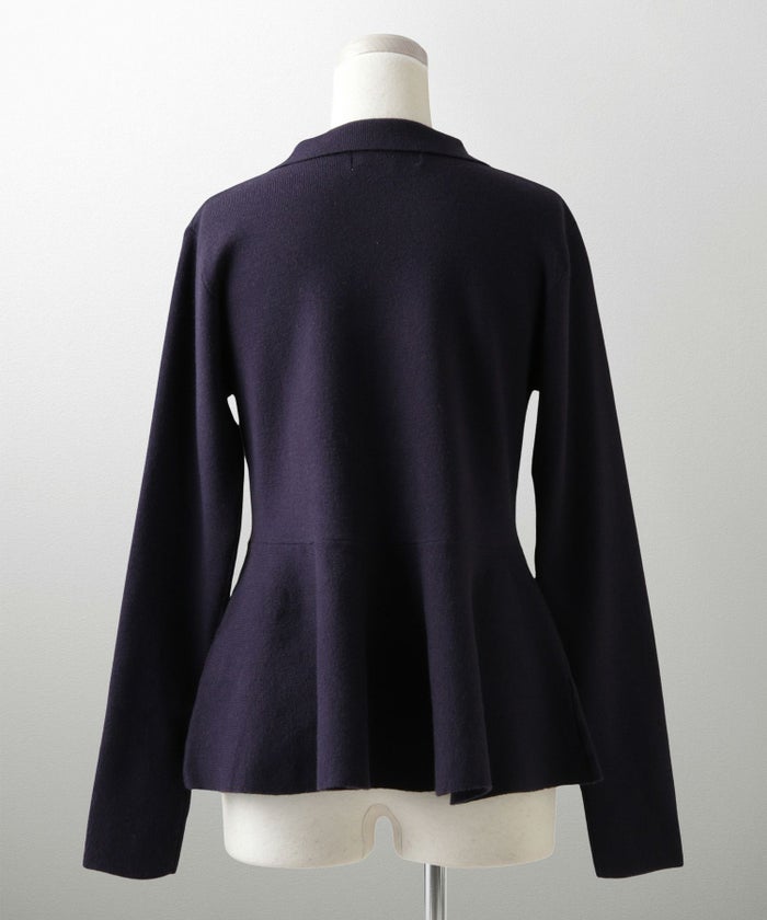 フラワーモチーフ 襟付き ニット トップス レディース フラワー サテン ビジュー 上品 ペプラム フレア アンゴラタッチ きれいめ 洗える アイボリー/ネイビーミックス/ブラックミックス M