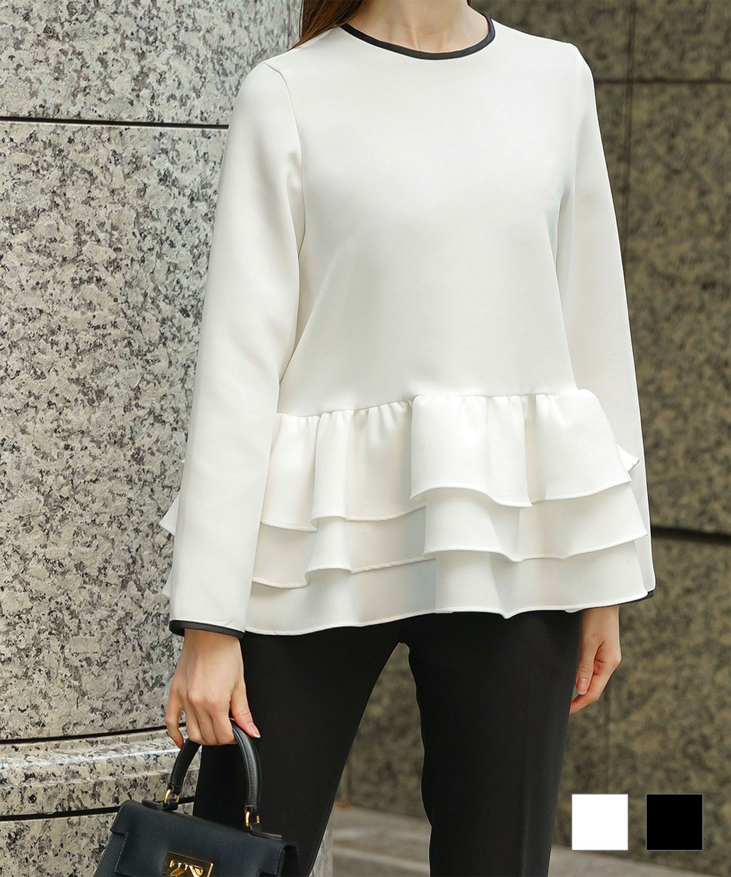 Occasion-SALE フリルヘム バイカラー ブラウス HUIT 全2色｜hit811