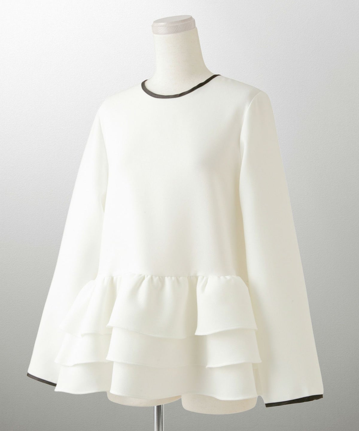 フリルヘム バイカラー ブラウス 襟 長袖 トップス フリル ホワイト ブラック M
