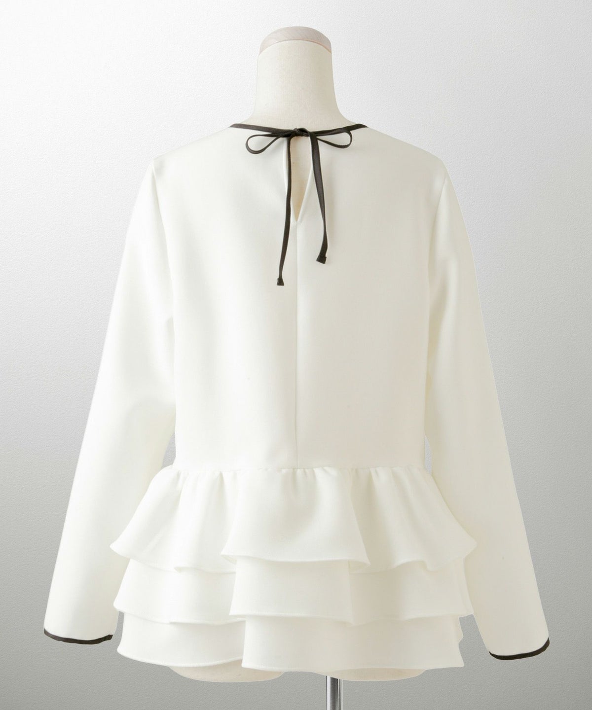 フリルヘム バイカラー ブラウス 襟 長袖 トップス フリル ホワイト ブラック M