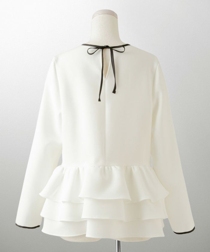 フリルヘム バイカラー ブラウス 襟 長袖 トップス フリル ホワイト ブラック M