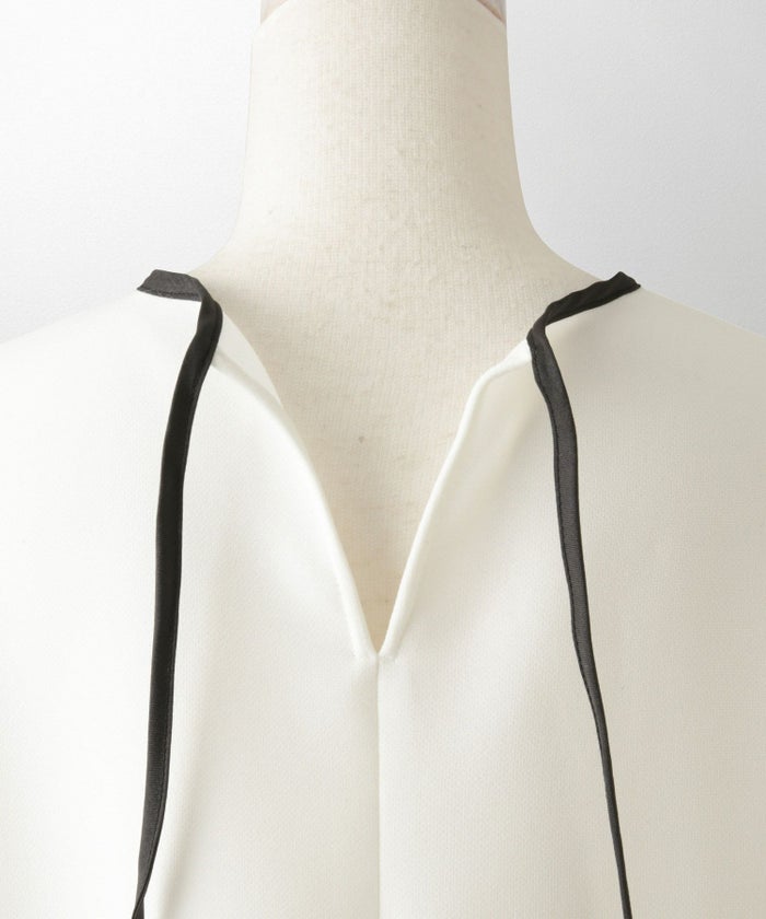 フリルヘム バイカラー ブラウス 襟 長袖 トップス フリル ホワイト ブラック M