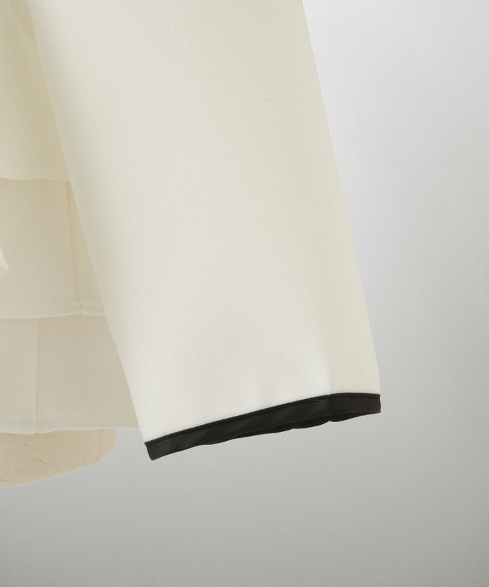 フリルヘム バイカラー ブラウス 襟 長袖 トップス フリル ホワイト ブラック M