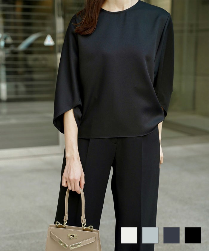 ドルマンスリーブ ブラウス レディース トップス おしゃれ アイボリー サックス ネイビー ブラック M ドルマンスリーブ ブラウス HUIT