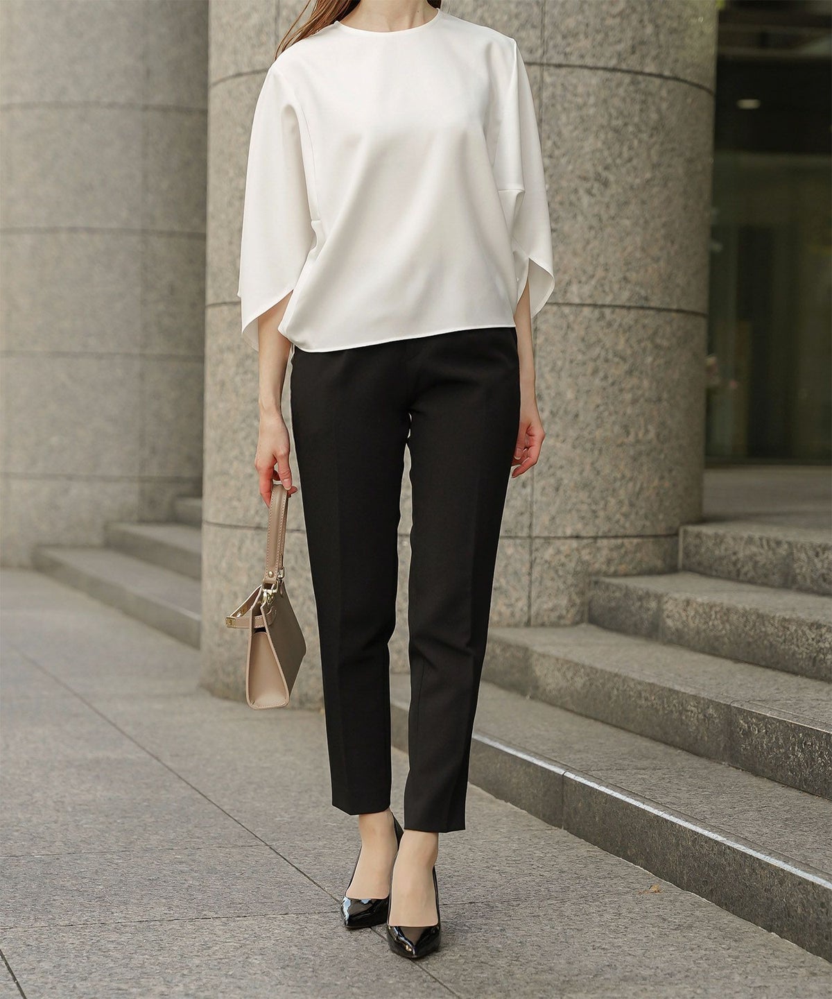 ドルマンスリーブ ブラウス レディース トップス おしゃれ アイボリー サックス ネイビー ブラック M