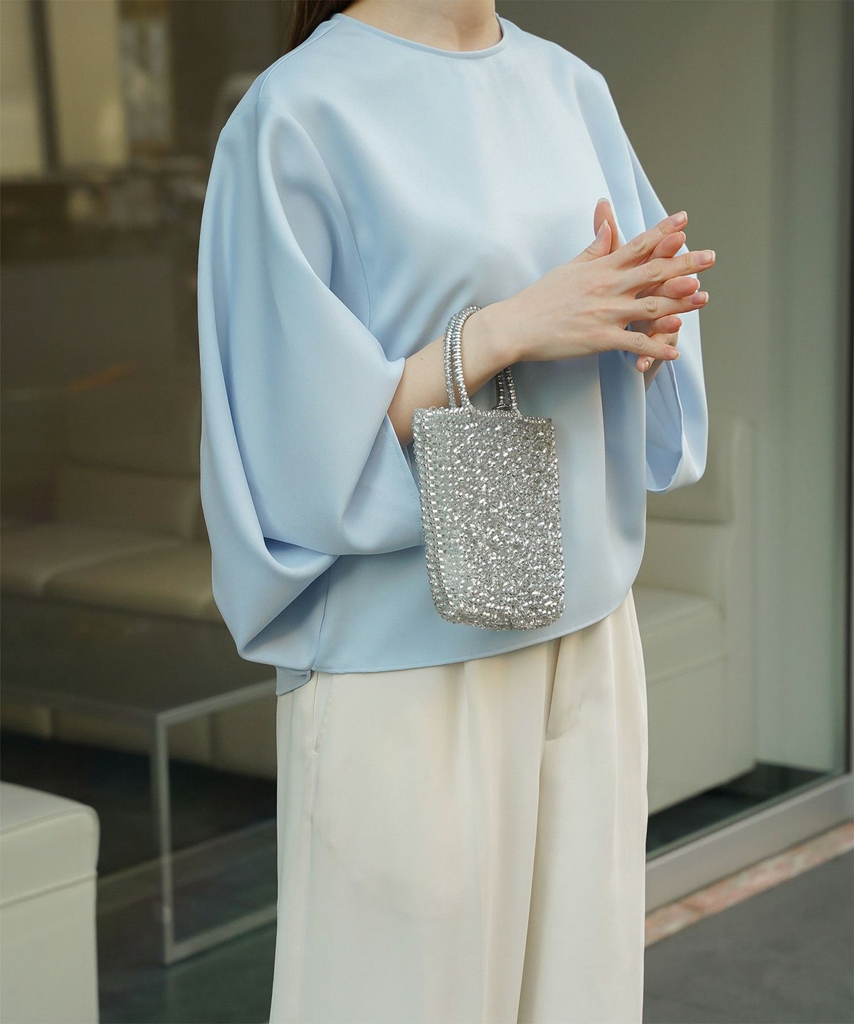 ドルマンスリーブ ブラウス レディース トップス おしゃれ アイボリー サックス ネイビー ブラック M