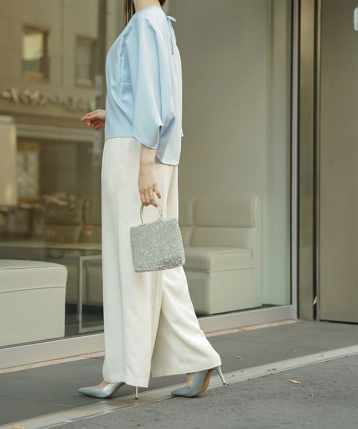 ドルマンスリーブ ブラウス レディース トップス おしゃれ アイボリー サックス ネイビー ブラック M