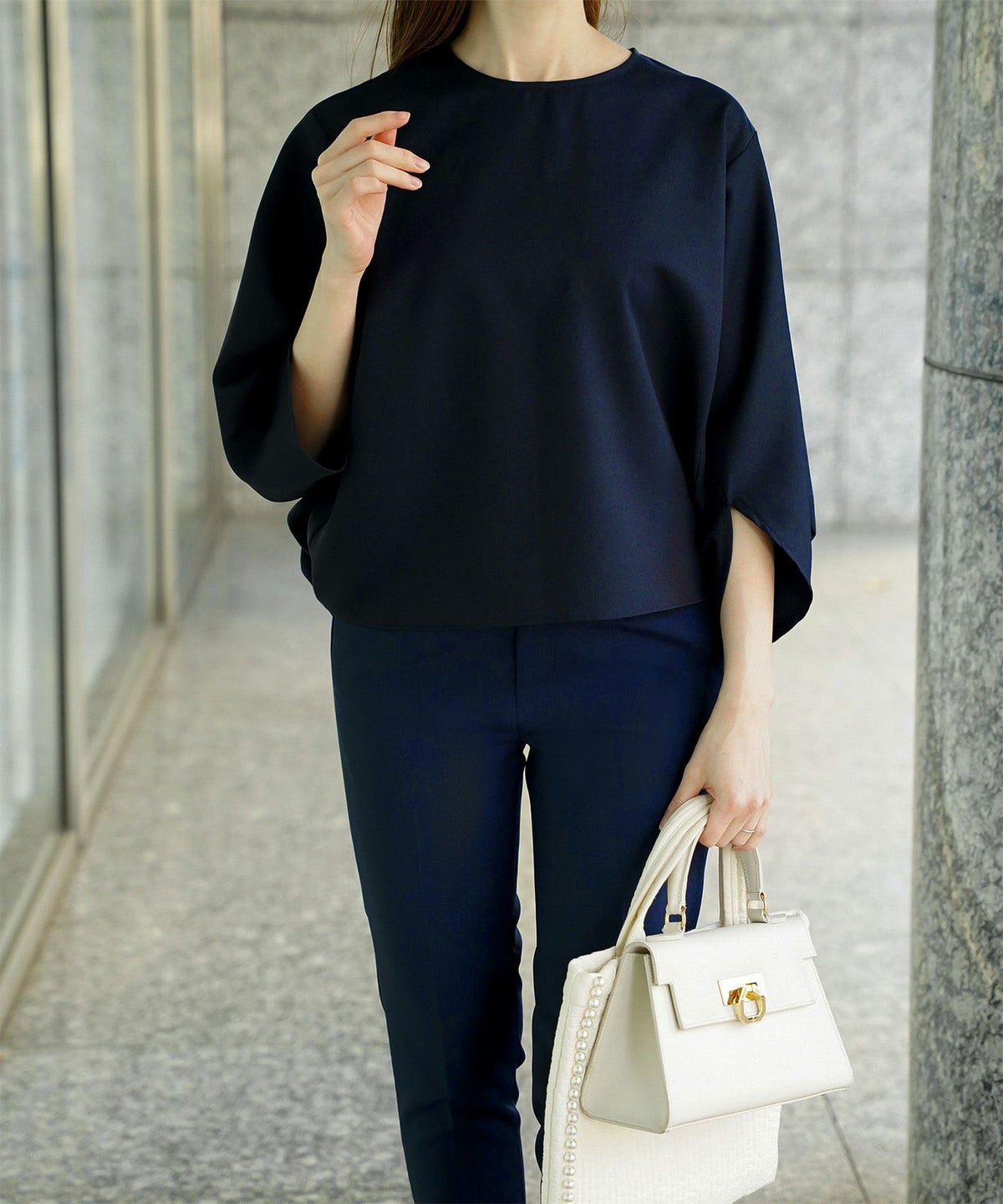 ドルマンスリーブ ブラウス レディース トップス おしゃれ アイボリー サックス ネイビー ブラック M