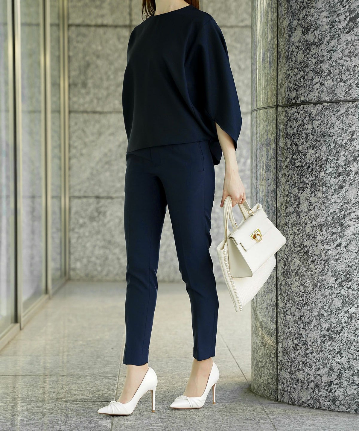 ドルマンスリーブ ブラウス レディース トップス おしゃれ アイボリー サックス ネイビー ブラック M