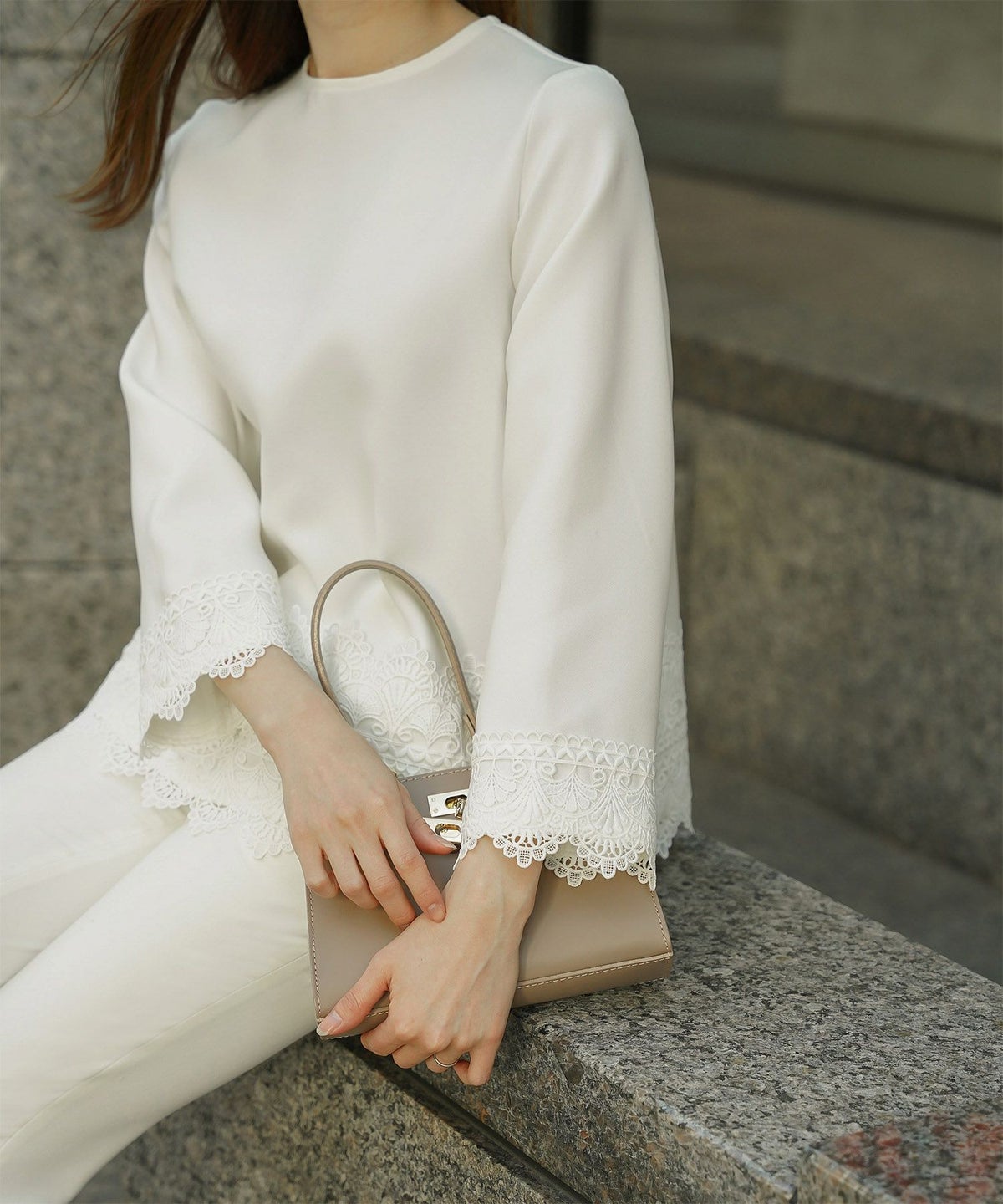 レースコンビ トップス トップス レディース ブラウス オフィス きれいめ かわいい 大人 ホワイト ネイビー ブラック M