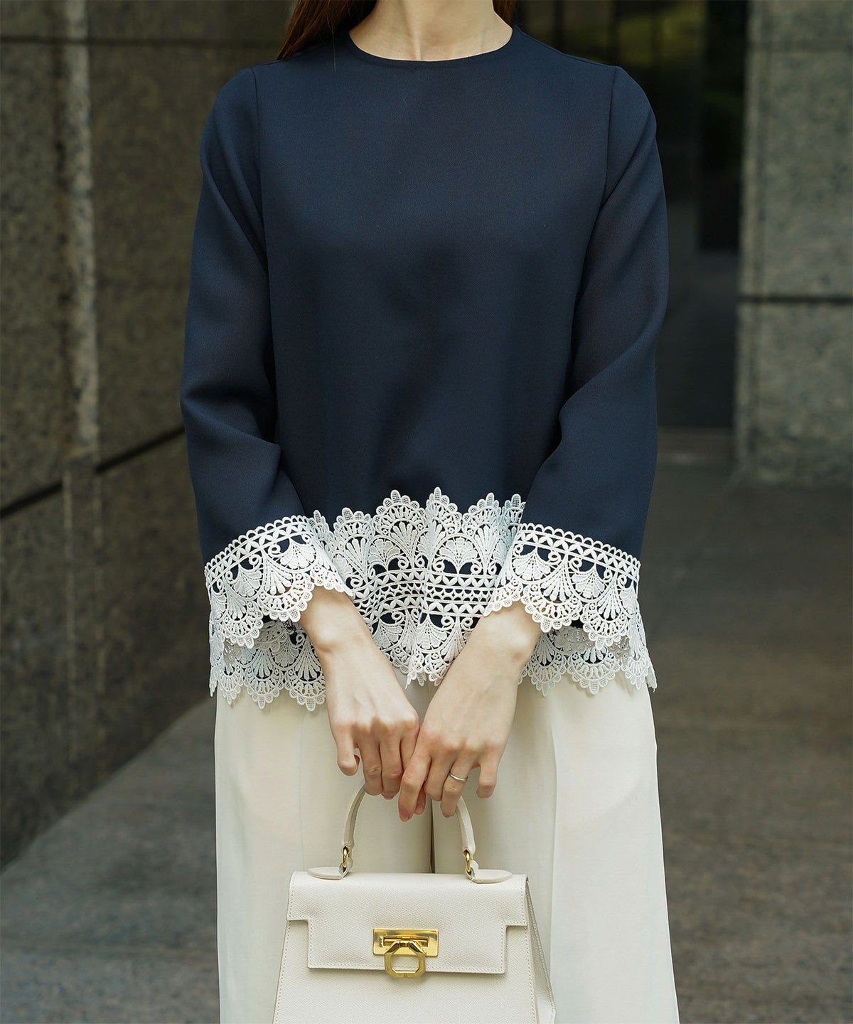 レースコンビ トップス トップス レディース ブラウス オフィス きれいめ かわいい 大人 ホワイト ネイビー ブラック M