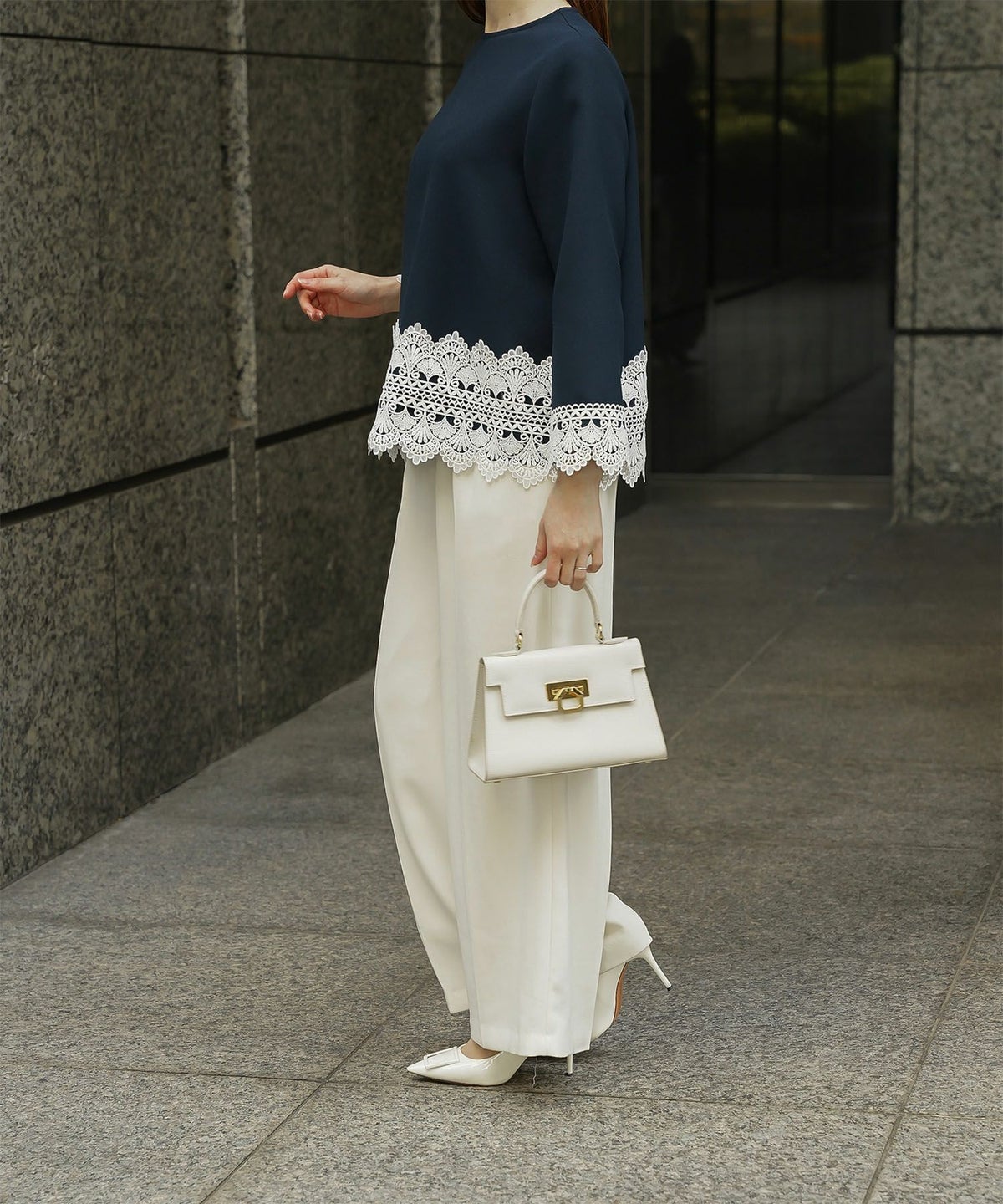 レースコンビ トップス トップス レディース ブラウス オフィス きれいめ かわいい 大人 ホワイト ネイビー ブラック M