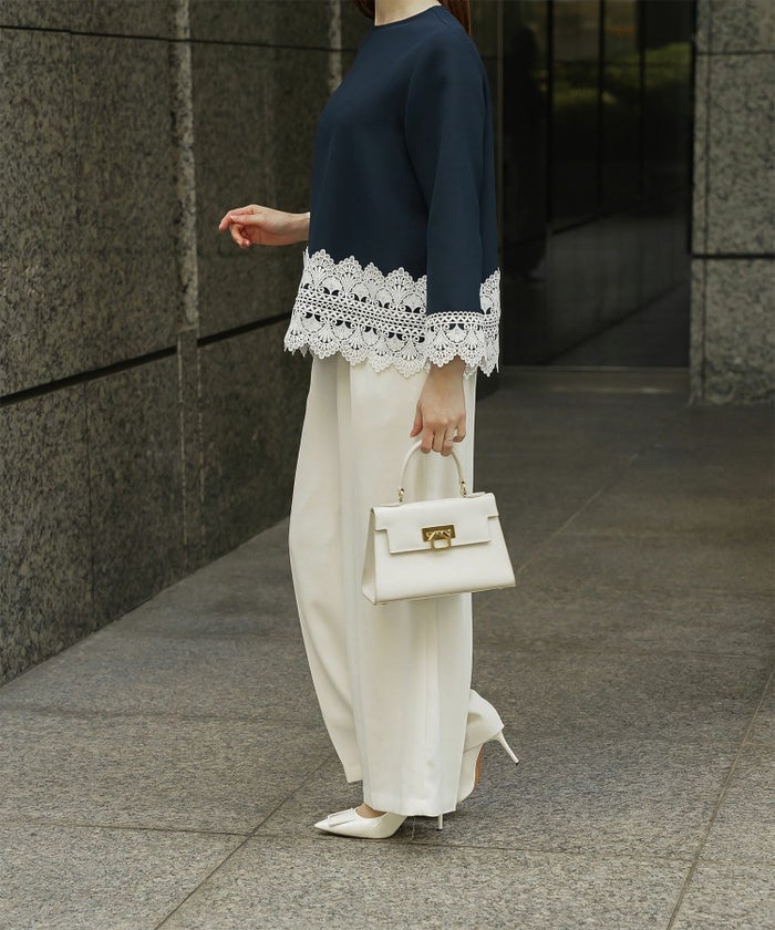 レースコンビ トップス トップス レディース ブラウス オフィス きれいめ かわいい 大人 ホワイト ネイビー ブラック M