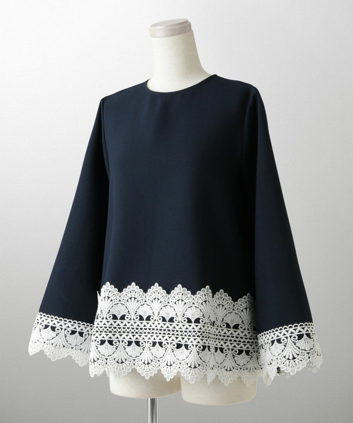 レースコンビ トップス トップス レディース ブラウス オフィス きれいめ かわいい 大人 ホワイト ネイビー ブラック M